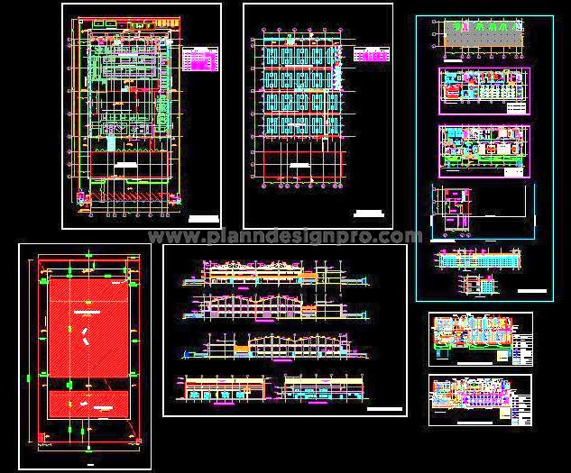 AutoCAD Engine Workshop Plan with Detailed Office Layout